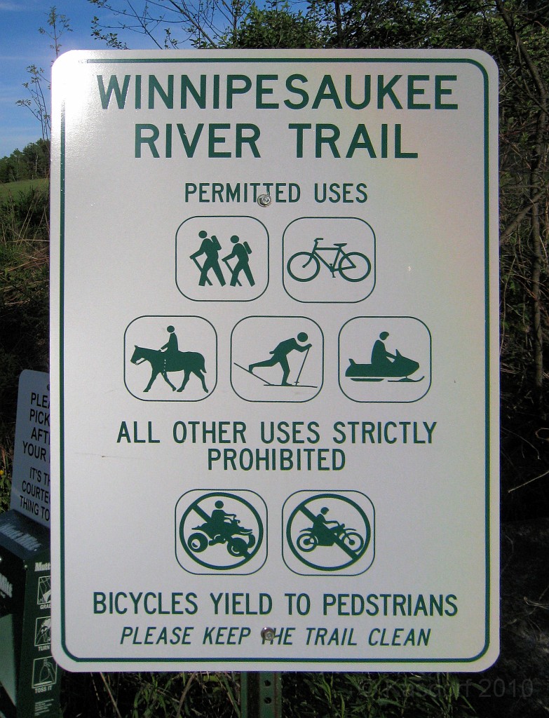 Tilton NH Rail Trail 2010 0366.jpg - Winnipesaukee River Trail, Franklin New HampshireTrestle View ParkInterested in taking a walk or bike ride on a scenic historic trail close to the downtowns of the twin rivers area, yet with the feel of wilderness. A 3 mile trail parallels the Winnipesauke river and passes the historic Sulphite upside down covered bridge believed to be the only one in the country and listed on the national register of historic places. You will also view mill ruins and remaining portions of dams that tell the history of the 5 mills that operated on this river in the mid 19th century.